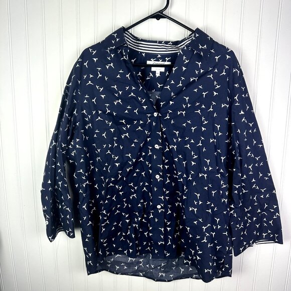 Foxcroft NYC Easy Care Navy Button Down Bird‎ Print Size XXL - Picture 1 of 6